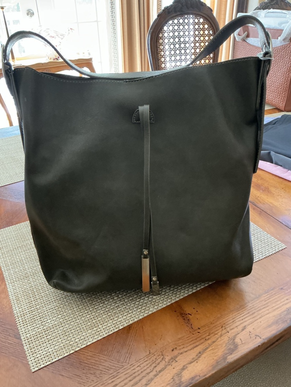 NWT Joy Susan Classic Dark Olive Leather Shoulder Tote